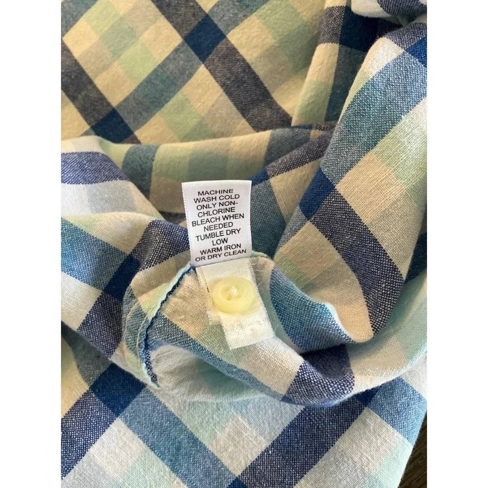 Banana Republic Linen Cotton‎ Plaid Shirt Mens XL Blue Short Sleeve Button Front